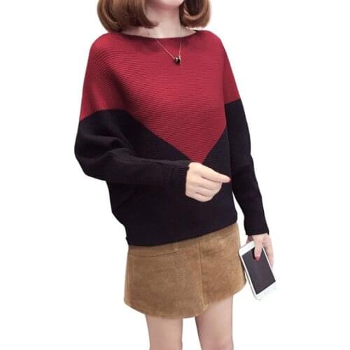 2019 New Fashion Sweater Women Korean Short Paragraph Loose Wild Word Slash Neck Long-sleeved Sweater Female spring autumn M079