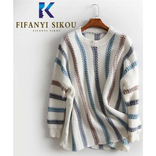 Striped Knitted Sweater Women Autumn Fashion O-Neck Long Sleeve Warm Knit Pullover Female High Quality Loose Sweaters Tops
