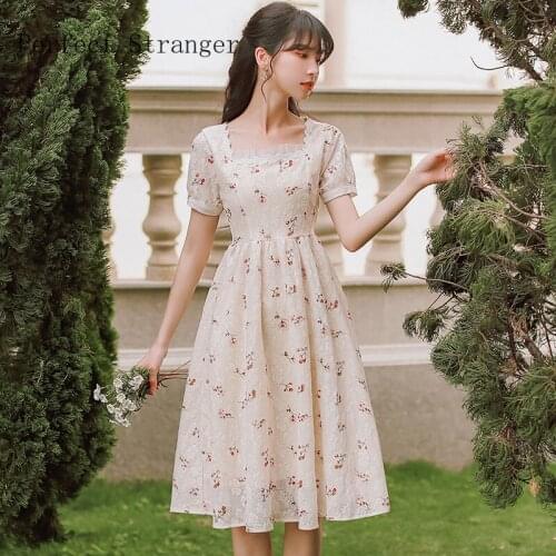 2021 Summer New Arrival High Quality Elegant Vintage Square Collar Embroidery Short Sleeve Women Long Dress