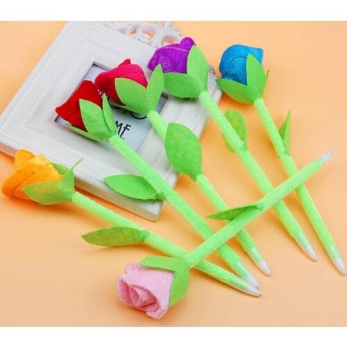 1 lot=48pcs Fun office school supplies novel plush rose ballpoint pen students prize children friends promotion gift