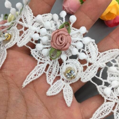 10X 3D Diamond Colorful Flower Lace For Dress Lace Trim Ribbon Wedding Embroidered DIY Handmade Patchwork Sewing Supplies Craft