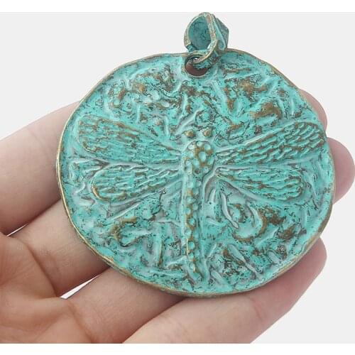 2pcs Big Antique Greek Bronze 58*62mm Round Embossed Dragonfly Charms Pendant For Necklace Jewelry Findings Making