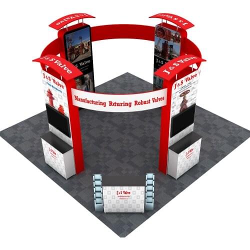 20ft Portable Fabric Trade Show Displays Pop Up Stand Booth Sets with Podiums TV Brackets Lights Custom Graphic Printing