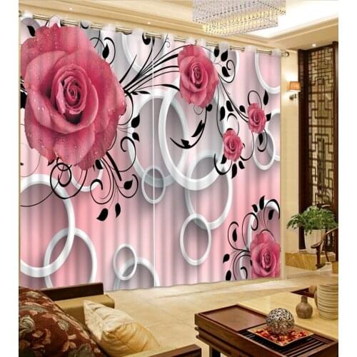 3D Curtain Print 3D Blackout Curtains For Living Bedding Room Drapes Cotinas Pink Rose Circle 3D Curtains Window