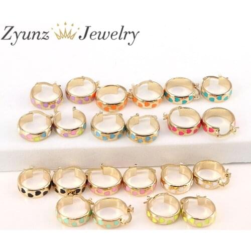 5 Pairs, Gold Color Hoop Earrings For Women New Enamel Heart Pattern Colorful Circle Earrings Jewelry For Party