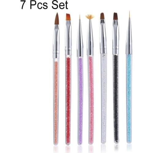 7pcs/set Nail Art Brush Set Uv Gel Nail Painting Brushes With Rhinestone Handle Nail Liner Brush Nail Drawing Pen