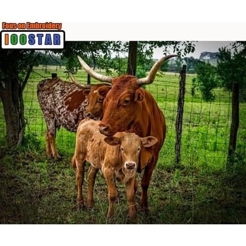 Full Square Diamond embroidery Cross stitch animal Full Round Diamond mosaic Brown Cow 3D DIY Diamond painting Family