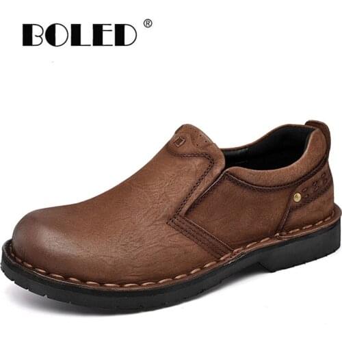 Vintage Natural Leather Men Boots Handmade Autumn Working Boots Shoes Rubber Sole Autumn Men Shoes Retro Outdoor Boots Men