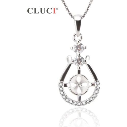 CLUCI 925 Silver Sterling Classic Lute Shape Pendant Mounting Zirconia Stone Silver Pearl Pendant Mounting For Women SP133SB