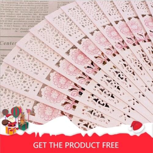 Wooden folding fan small gift small mixed batch hollow wooden carving fan with printing and independent packaging fold fans