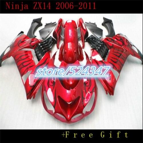 For Kawasaki Ninja ZX14R ZZR1400 2006 2007 2011 red fairing kit Injection molding Fairings