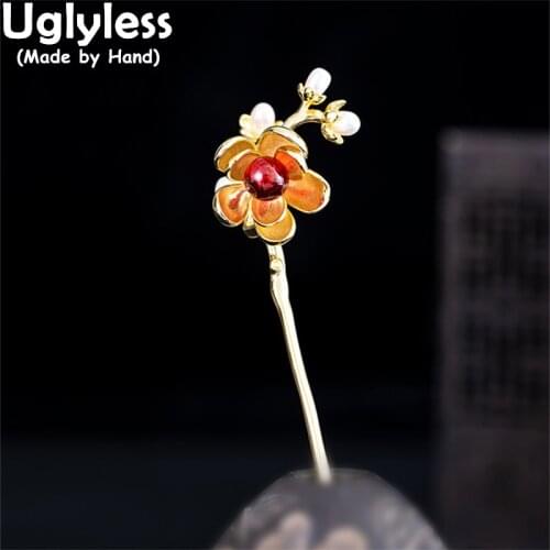Uglyless Elegant China Chic Floral Hairwear for Women Pearls Garnet Flowers Hair Sticks Romantic Oriental Poetry Hair Jewelry