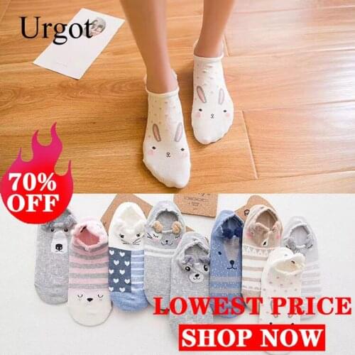 Urgot Cute Animal Cotton Socks Female Kawaii Cat With Dog Summer Short Sock Slippers Women Casual Soft Funny Boat Socks Meias