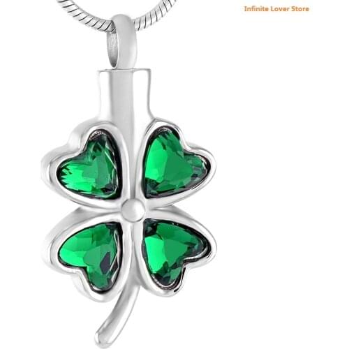 IJD8223 20Pcs a Lot Crystal 4 Leaf Clover Cremation Urn Necklace Stainless Steel Ashes Keepsake Memorial Jewelry Pendants