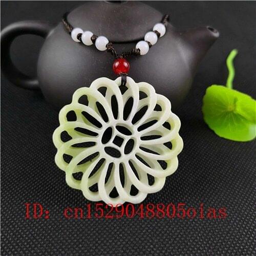 Chinese Natural White Jade Windmill Pendant Necklace Charm Jewellery Double-sided Hollow Carved Amulet Gifts for Women Men