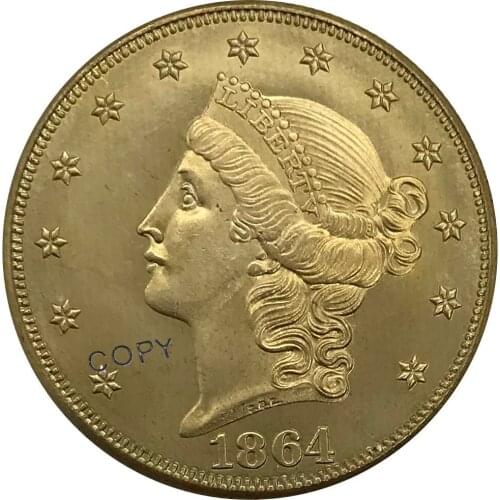 1864 United States 20 Twenty Dollars Liberty Head Double Eagle Gold coin Brass Collectibles Copy Coin