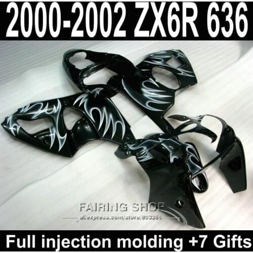 Best quality Fairing Kit For Kawasaki zx6r 2000 2002 2001 ( White flames ) Customize decal 00 01 02 Fairings S45