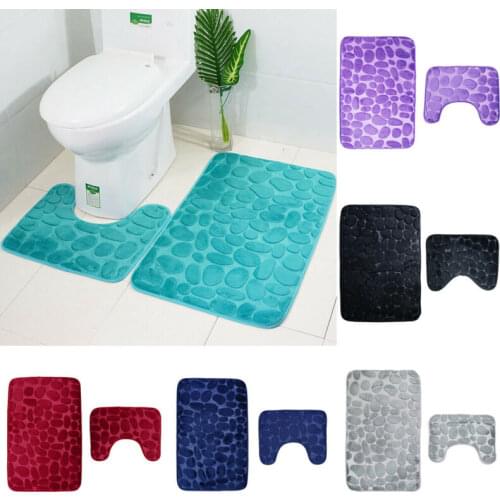2PCs/Set Bathroom Toilet Rug Mat Non Slip Extra Mat Suction Grip With Rubber Backing Funnel Cobblestone Bath Anti-slip Carpet