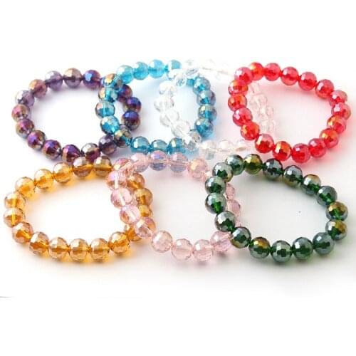 Fashion Women Dress Armband Shiny 12mm Crystal Glass Facet Beads Bracelet Women Gift Stretch Bracelet