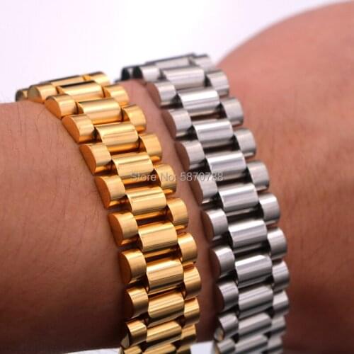 Hip Hop Stock Jewelry High Quality Stainless Steel Gold Bracelet for Men