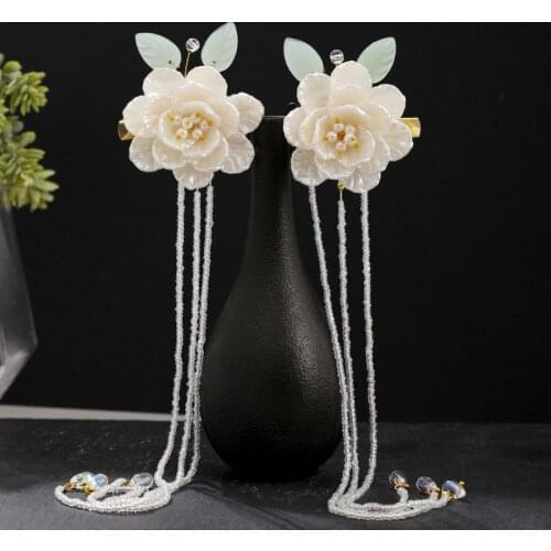 New Fashion Lovely Flower Pearls Beads Pendant Hairpin Clips Headpieces Women Girl Chinese Hanfu Dress Hair Jewelry Accessories