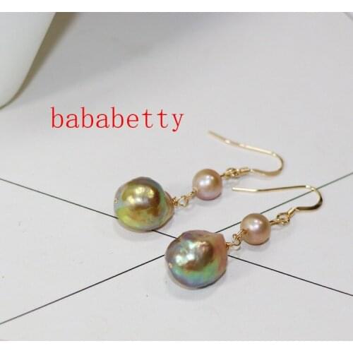 New Design natural purple baroque pearls about 12X16mm SGP dangle earrings