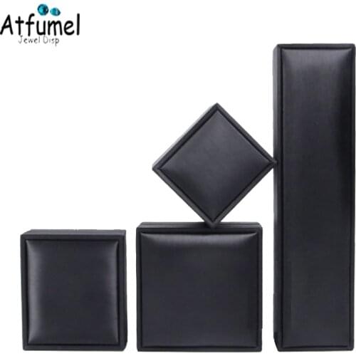 Wholesale 4Pcs/lot Black Soft Brushed PU Leather Jewelry Box Elegant Wedding Ring Box Pendant Earring Necklace Storage Kit Case