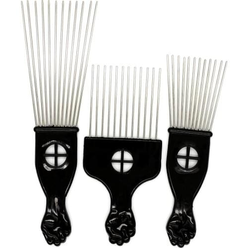 Different Size Black Fist Metal African Comb Pick Hair Comb Afro Fork Comb Salon Hairdressing Styling Tools Hair Cutting Comb