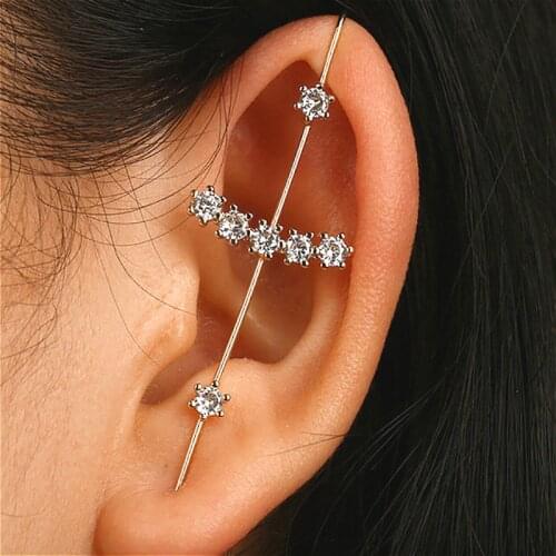 Aesthetic Ear Needle Wrap Crawler Hook Earrings For Women Auricle Diagonal Stud Inlaid Crystal Piercing Earrings Jewelry