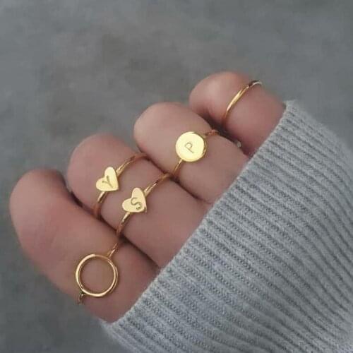 Vintage Bague Femme Gold Initials A B C D E F G H I J K L M N O P Q R S T U V W X Y Z Toe Ring Heart Rings For Women BFF