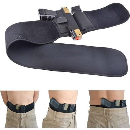 Tactical Belly Gun Holster Waist Concealed Carry Belt Elastic Girdle Pistol Case with Mag Phone Pouch Hunting Defense Holster