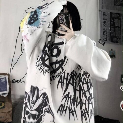 Hooded Mens Womens Autumn And Winter Plush Korean Fashion Retro Hand Painted Graffiti Letters Fried Street Hoodies Hip Hop