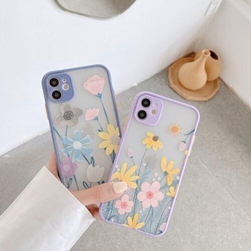 JAMULAR Candy Color Daisy Floral Oil Painting Flower Phone Case For iPhone X 11 Pro 12 XR XS MAX 7 8Plus Cute Matte Cover Fundas