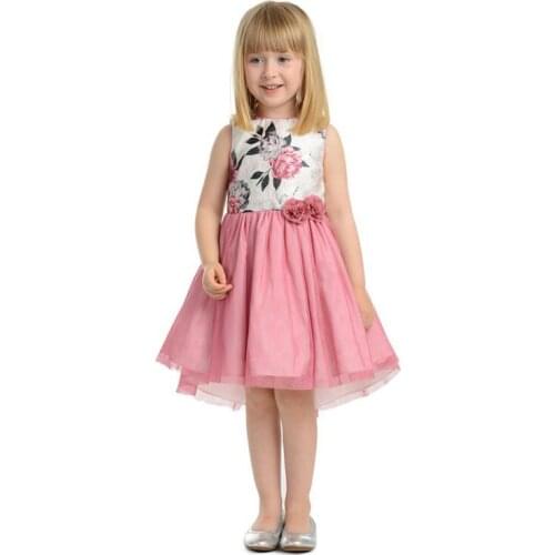 Yatheen Little Girls 12M-8T Party Dress Bodice Hi-Low Floral Polyester Kids Dresses For Girls