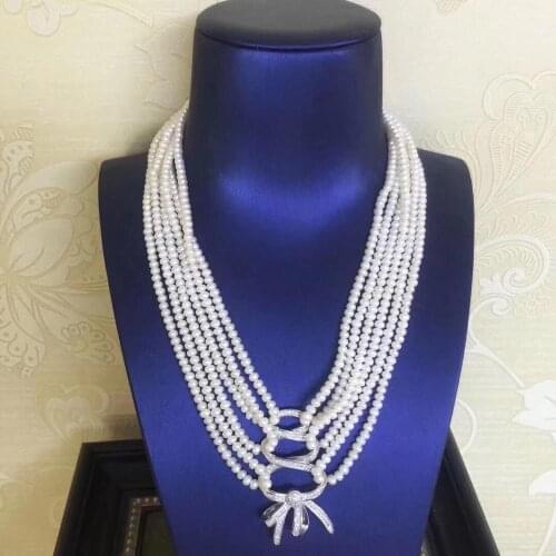 D117 Fine Jewelry Natural Fresh Water White Peals Sweaters Chain 5mm Necklaces for Women Fine Pearls Necklaces