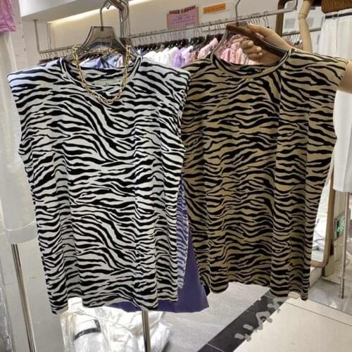 Zebra Y2k Aesthetic 2021 Korean T Shirts Women O-neck Sleeveless Loose Sexy Streetwear Vintage Tshirts Summer New Korean Fashion