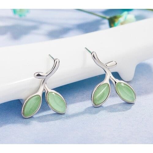 Cute Green Leaf Quartz Stud Earrings For Women 925 Sterling Silver Geometric Earrings Gemstone Girls Student Fine Jewelry Gifts