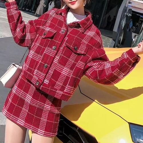 Female Sets/suit Loose S-3Xl Sets Womens Autumn 2021New Fashion Plaid Suit Short Skirt + Jacket