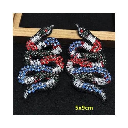 Rhinestone Snake Beaded Patch for Clothing Sewing on Beading Applique Shirt Shoes Bags Apparel DIY Patches