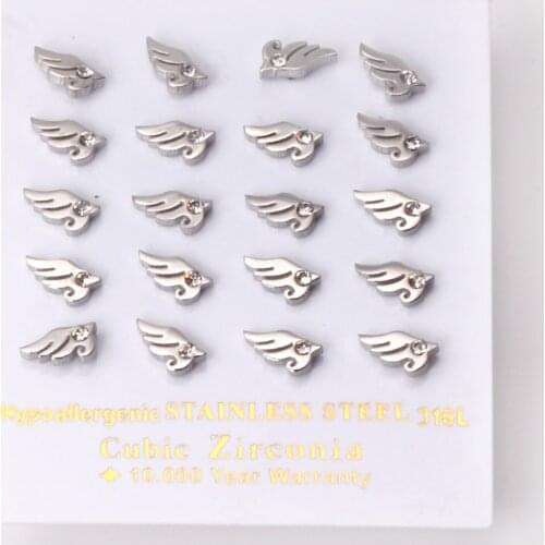 10 Pairs Samll Earrings Piercing Accessories Wings Crystal Stud Earrings For Women Girls Jewelry Stainless Steel Wholesale Gift