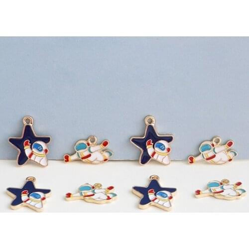 10pcs Korean Cute Cartoon Astronaut Spaceman Earrings For Women Girls flying astronaut star pendant diy jewelry accessories