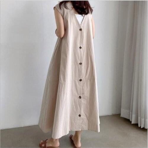 2020 Bobo Women beige Boho Loose Sleeveless Holiday Dot Long Maxi Dress Evening Party Beach Dresses Summer Sundress CL403