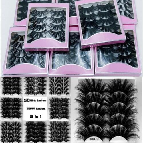 24Set/Lot 5Pairs/Set Eyelashes 5D High Imitation Mink Hair 25mm Multi-Layer Lengthened Thick False Eyelashes HA2305