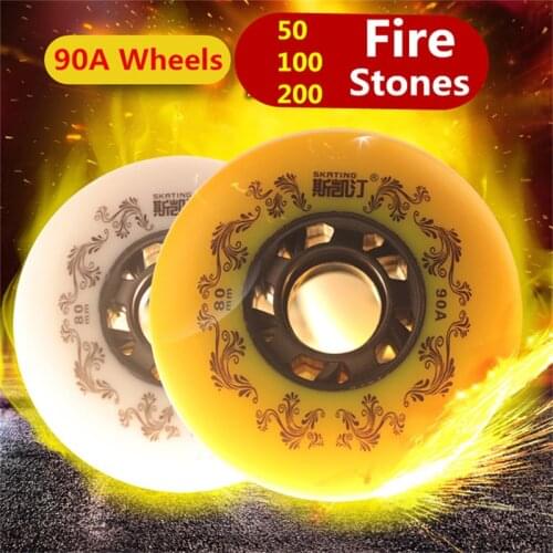 [52 104 208 Flints Spark wheel] 8 Pcs Original SKATING FireStone Sparking Inline Skates 90A Wheel, For Sliding Braking Fire