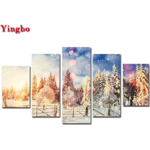 5d diy diamond Painting 5 pcs set Snow Tree winter Landscape paintings rhinestones embroidery Wall Picture mosaic diamond art