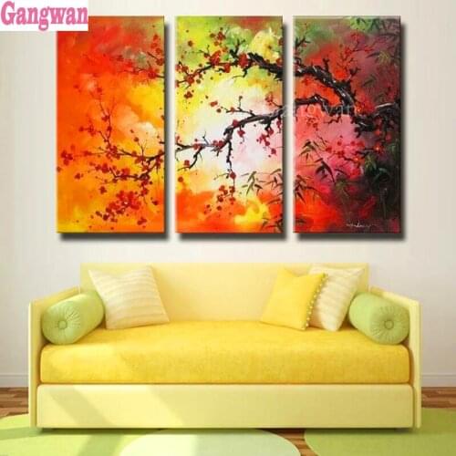 Diamond embroidery 3 pcs Modern Abstract Watercolor, plum mosaic diamond 5d DIY full square round 3d diamond painting large size