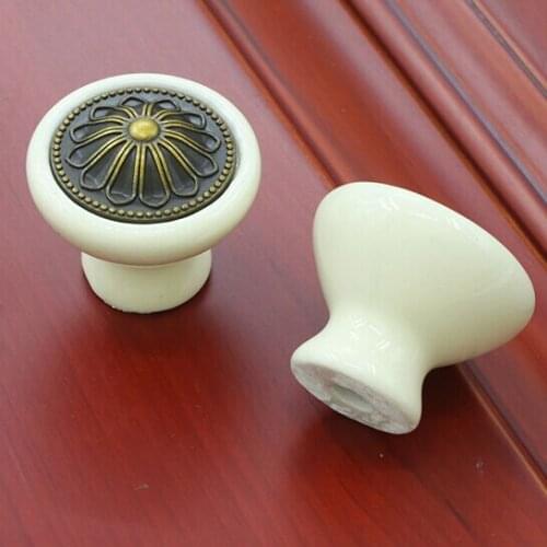 Dresser pull Drawer knob white ceramic kitchen cabinet door handle knob bronze shoe cabinet cupboard pull vintage furniture knob