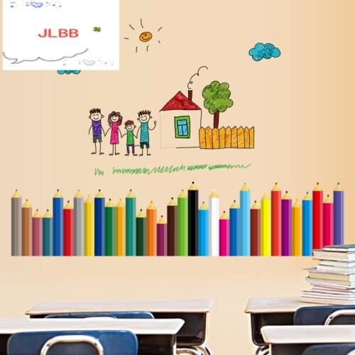 Colored pencils baseboard sticker waterproof for kid children room classrooms removable mural wall stickers home decoration