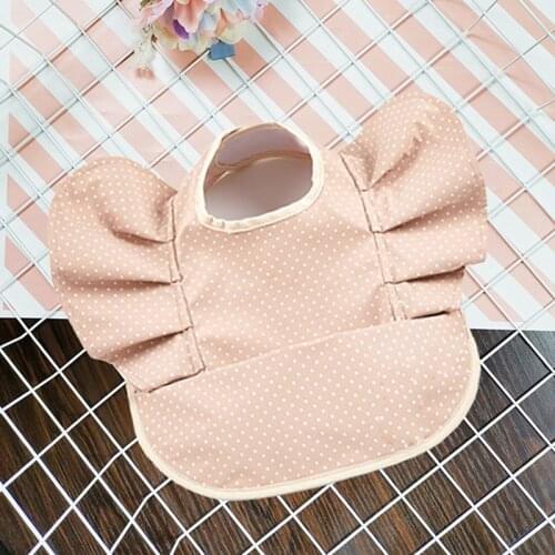 INS Nordic Style Baby Waterproof PU Bib Angel Wings Feed Pocket Burp Cloths Baby Saliva Towel Decorative Dot Print Bib New