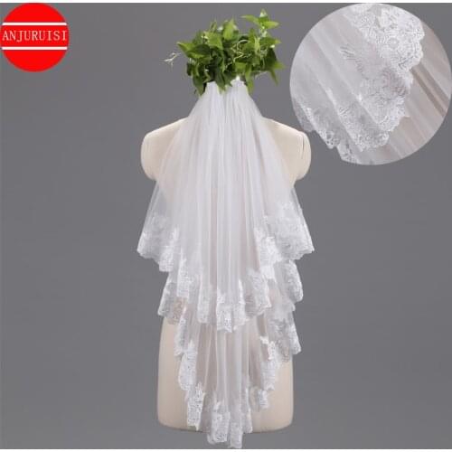 Two Layer Short Wedding Veil Lace Edge Cheap WhiteTulle Bride Velo With Metal Comb Wedding Accessories Boda Velo de Novia Hot